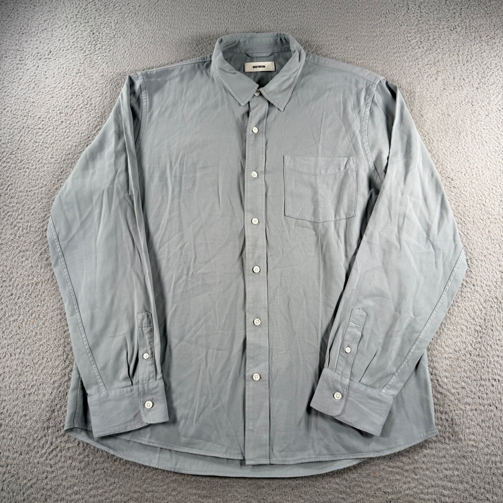 Buck Mason Draped Twill One Pocket Shirt Mens Large Gray Long Sleeve Button Down